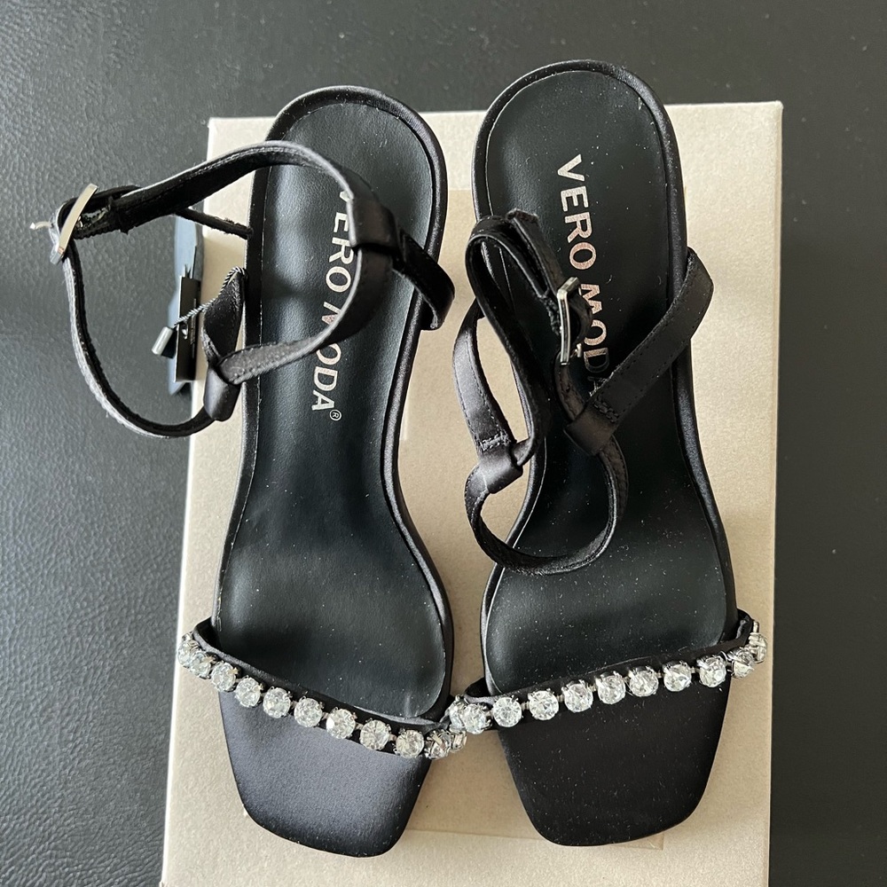 Vero Moda Black Heels with Rhinestone Elegance